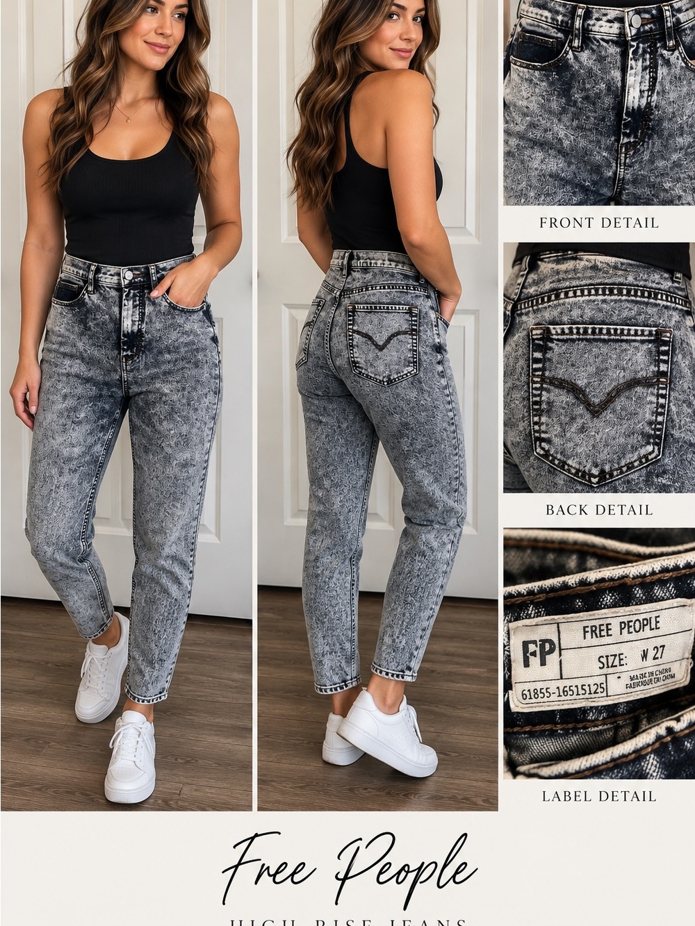 Free People High-Rise Acid Wash Gray Mom Jeans